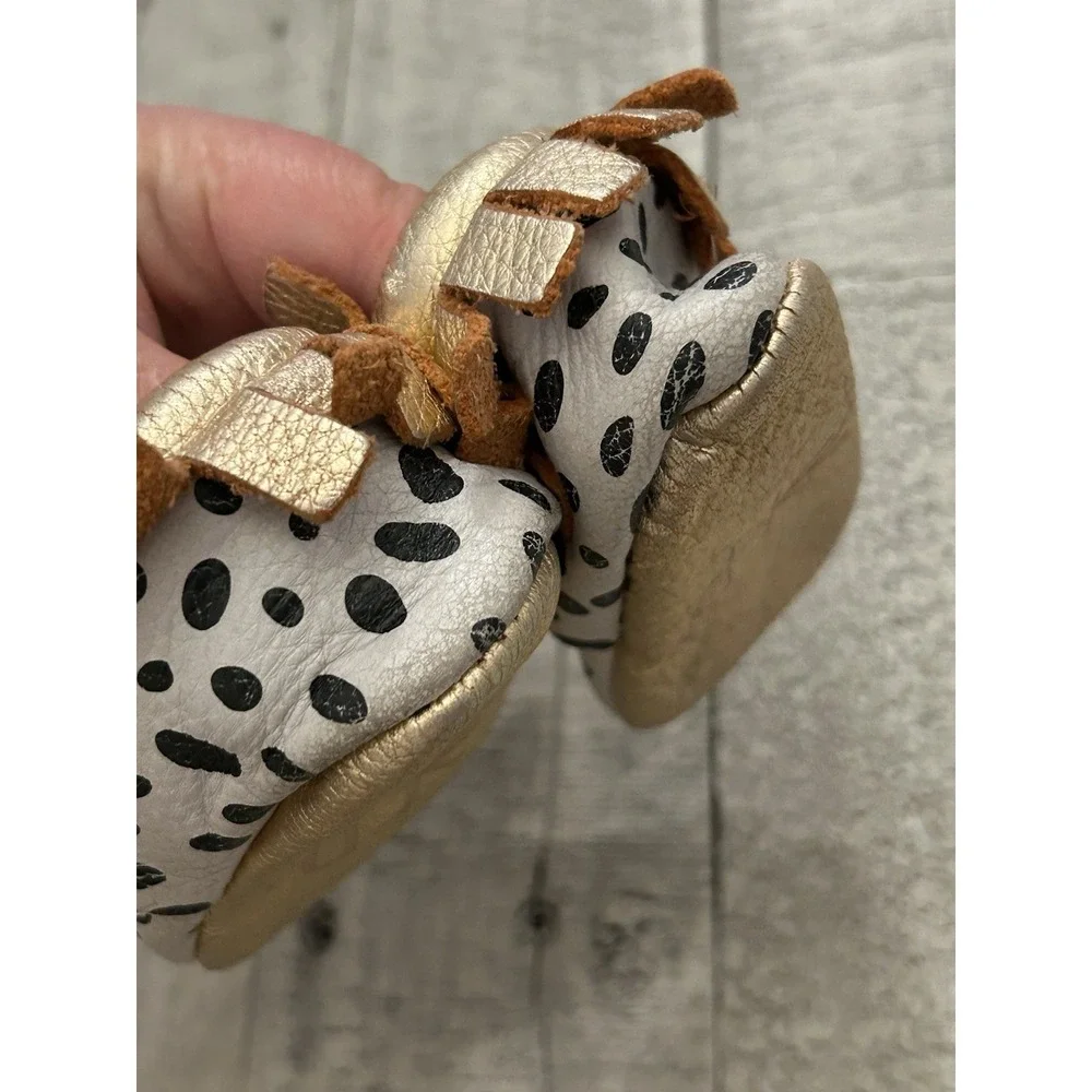 Freshly Picked Girls' Dalmatian‎ Metallic Fringed Moccasins - Baby Size 1